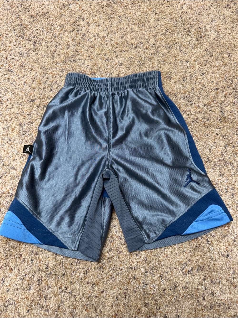 Jordan Men's Gray and Navy Athletic Shorts with Light Blue Accents